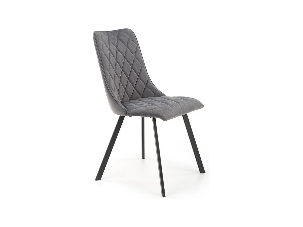Chaise de salle à manger capitonnée en velours gris et pieds en métal noir ODUNA