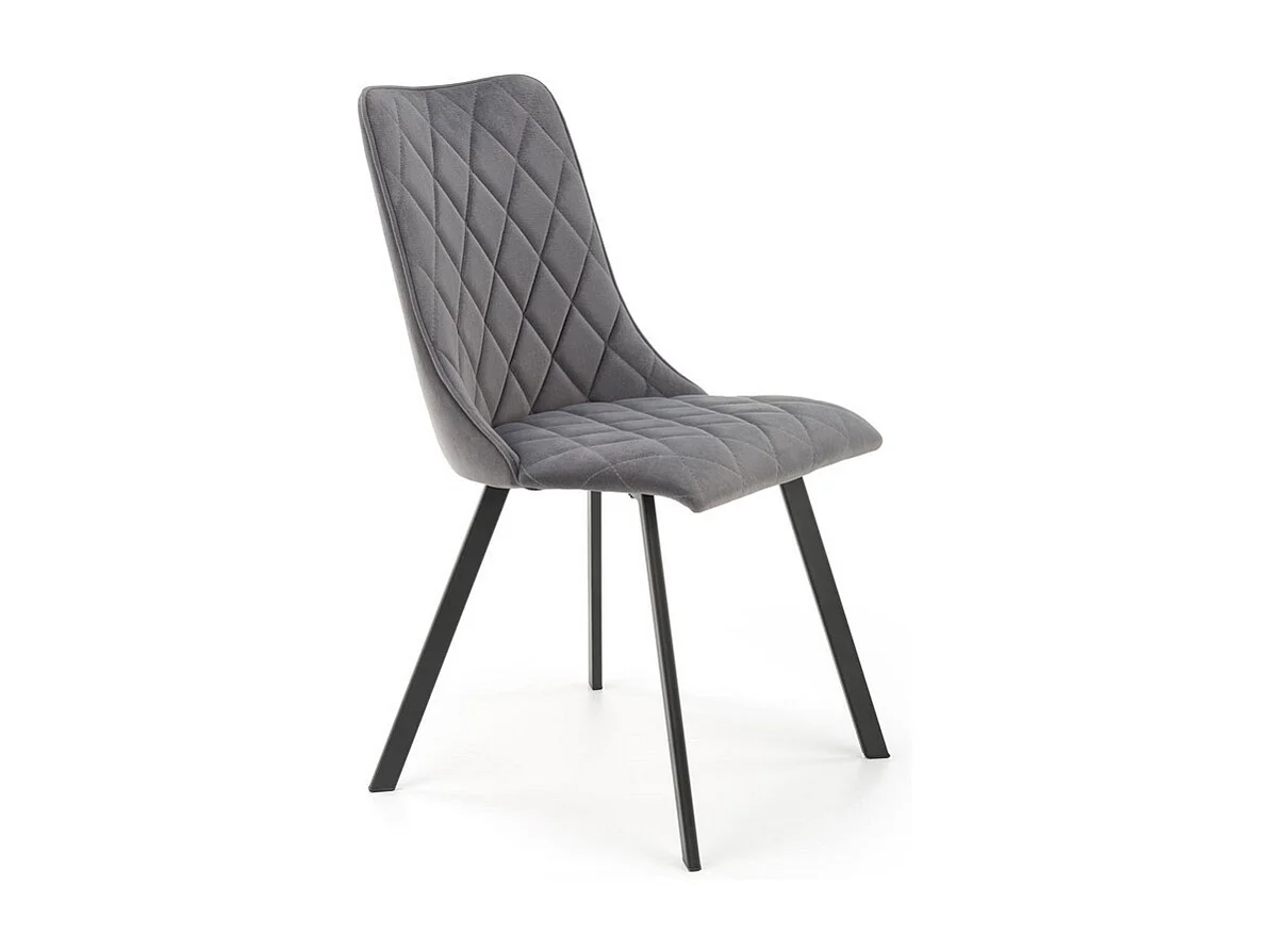 Chaise de salle à manger capitonnée en velours gris et pieds en métal noir ODUNA