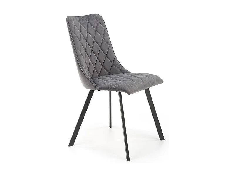 Chaise de salle à manger capitonnée en velours gris et pieds en métal noir ODUNA