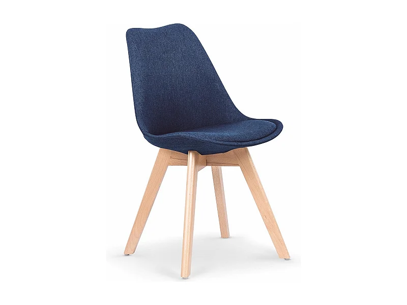 Chaise scandinave bois massif et tissu bleu foncé Bertil