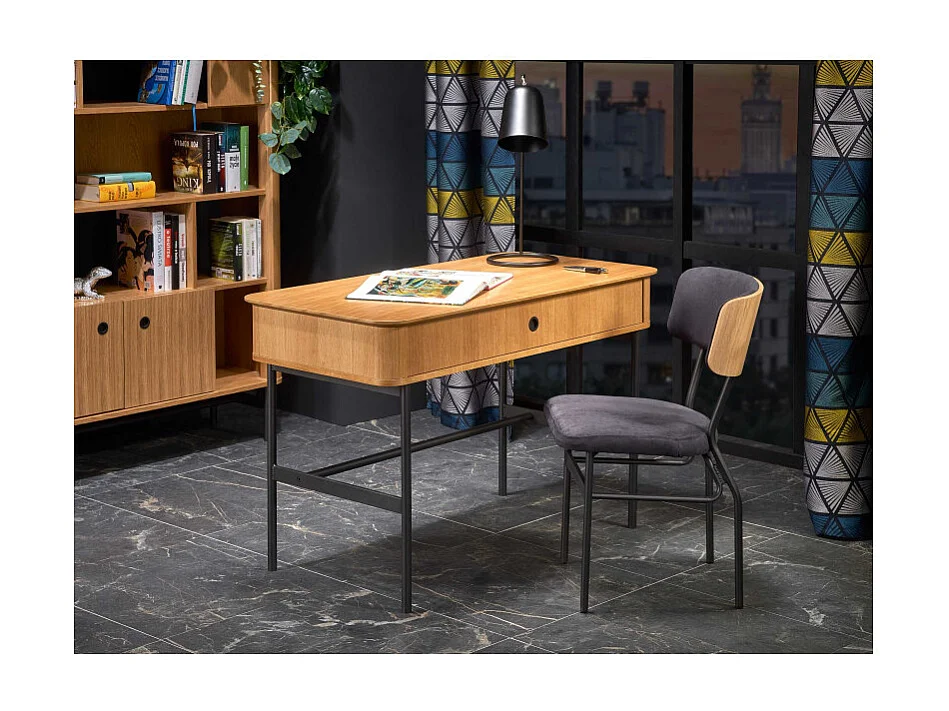 Chaise avec dossier aspect chêne et structure en métal noir PICKUP