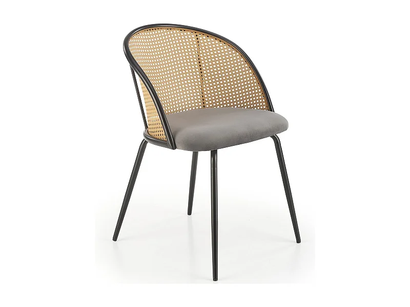 Silla con respaldo de mimbre y asiento gris Carmel