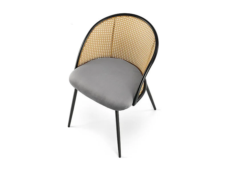 Silla con respaldo de mimbre y asiento gris Carmel