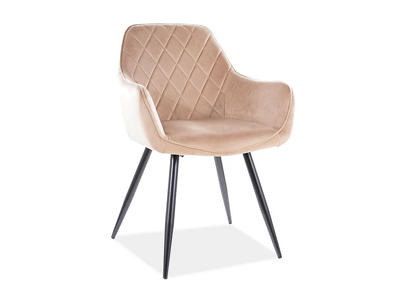 Sedia Quito in velluto beige con gambe in metallo nero