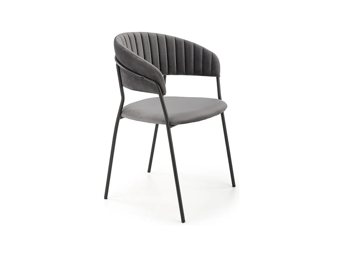 Chaise de salle à manger contemporaine en velours gris avec structure en métal noir DAGAN
