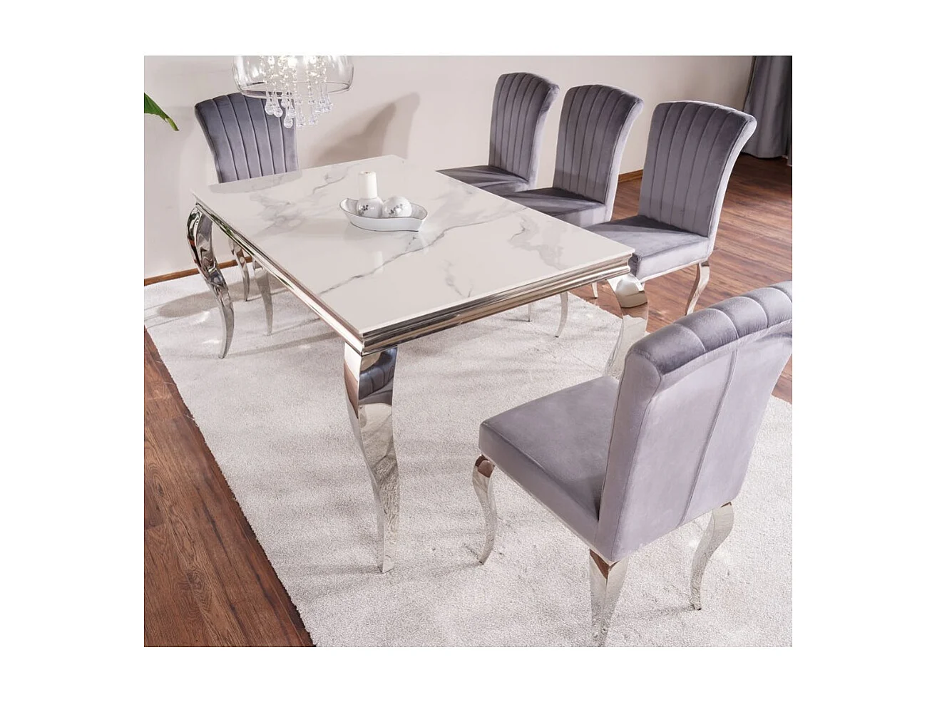 Silla barroca Bolti de terciopelo gris y metal