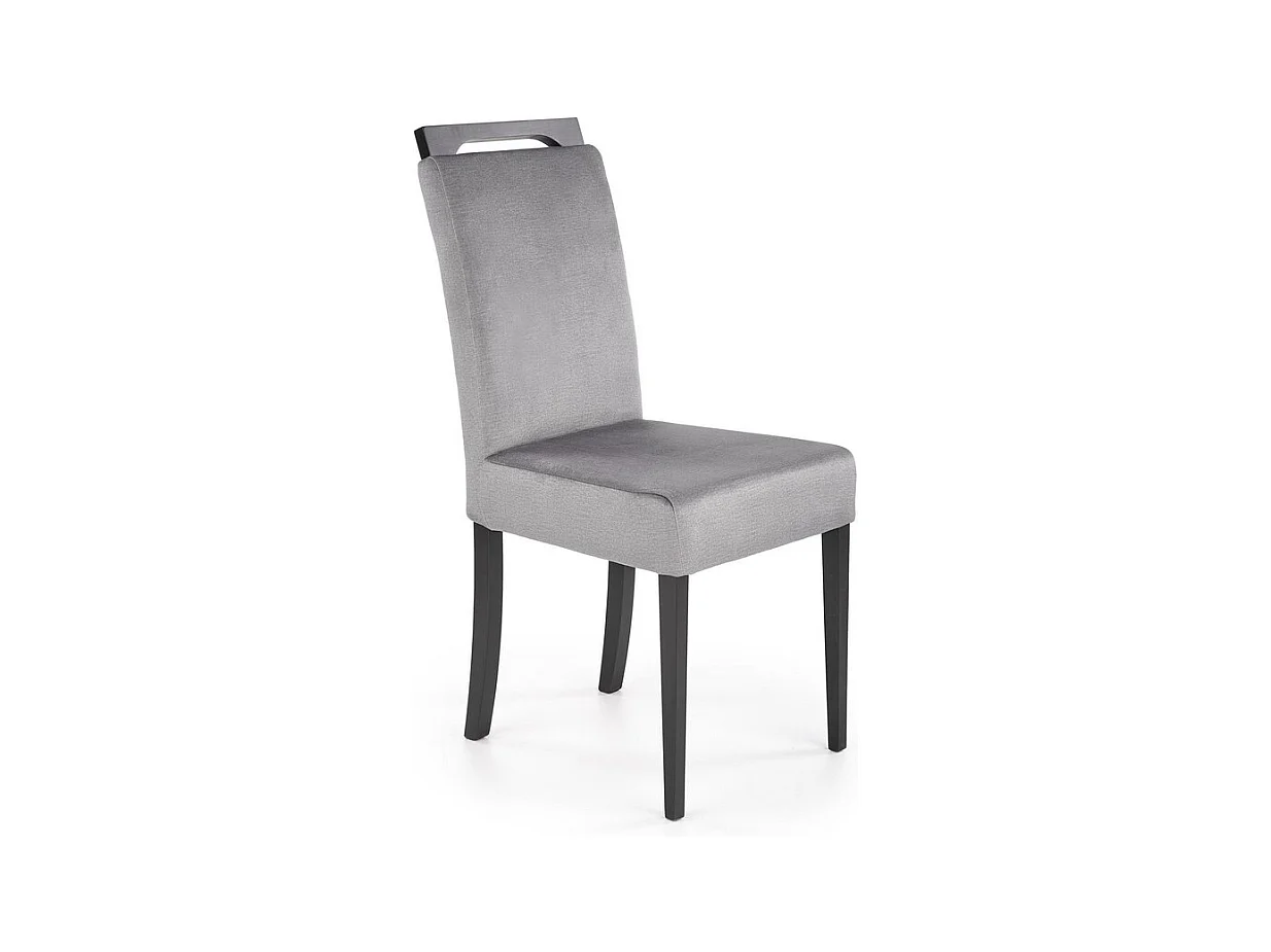 Chaise de salle à manger velours grise avec pieds noirs en bois massif CANDY