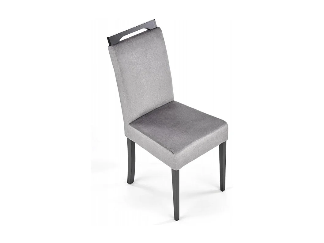 Silla de comedor de terciopelo gris con patas de madera maciza negra CANDY