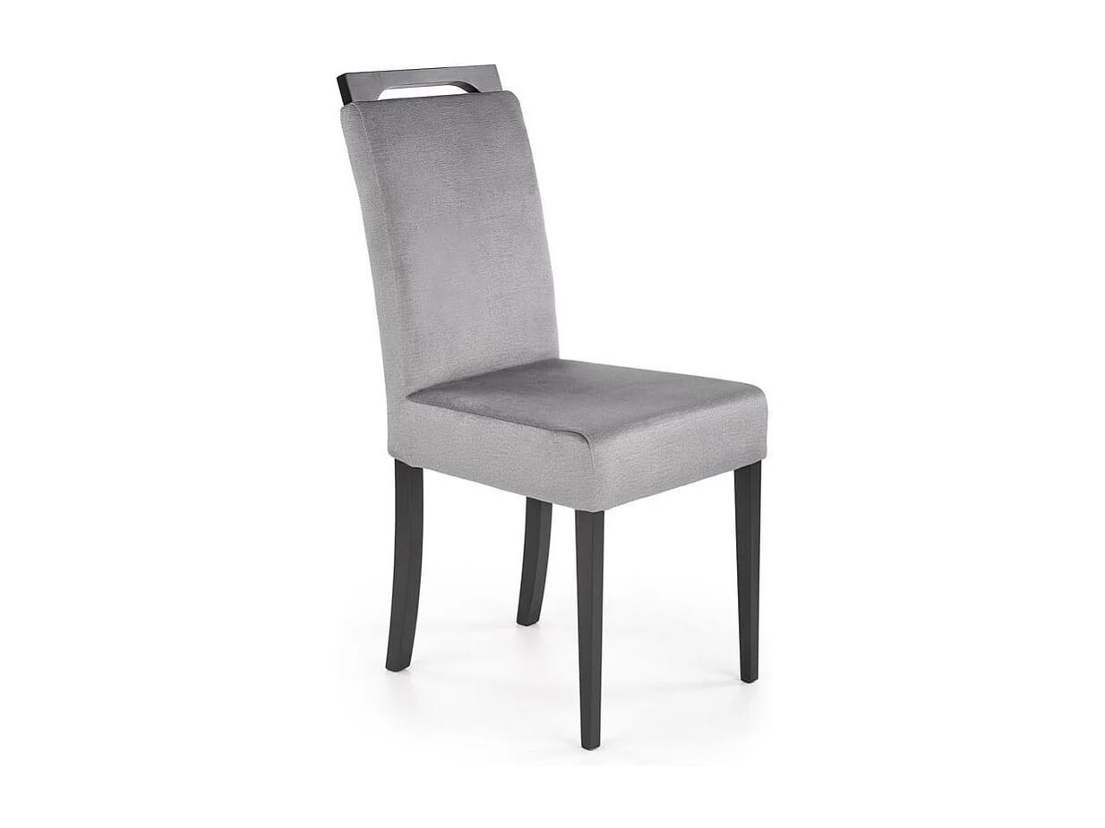 Chaise de salle à manger velours grise avec pieds noirs en bois massif CANDY