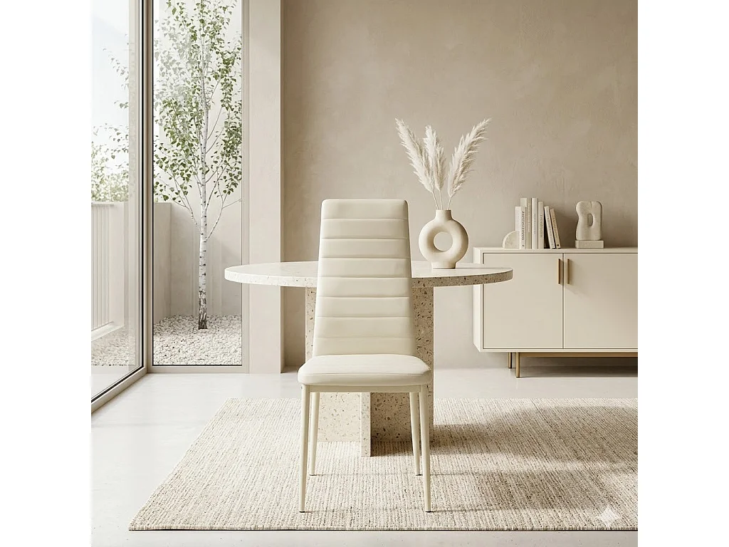 Chaise design pieds métal et écocuir crème Gwana