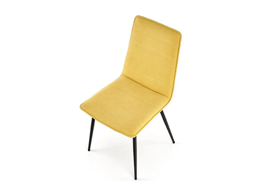 Silla de diseño en tejido amarillo mostaza con patas de metal negro Assia