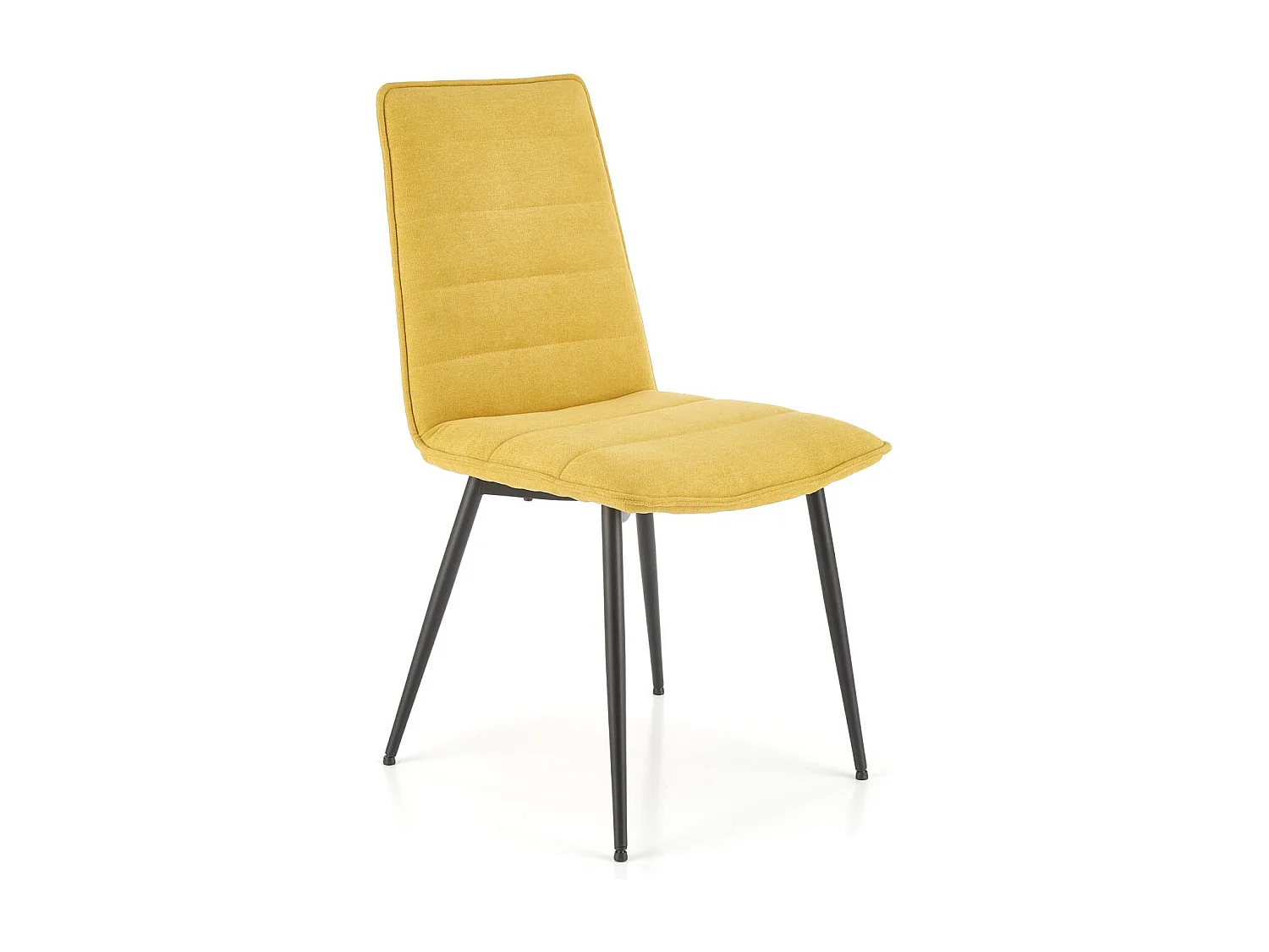 Sedia di design in tessuto giallo senape con gambe in metallo nero Assia