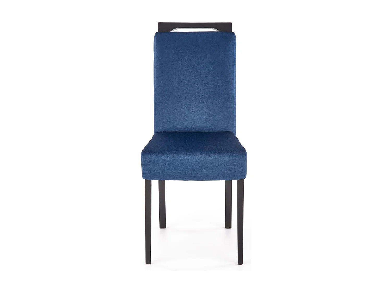 Silla de comedor de terciopelo azul con patas de madera maciza negra CANDY