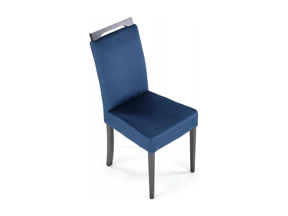 Silla de comedor de terciopelo azul con patas de madera maciza negra CANDY