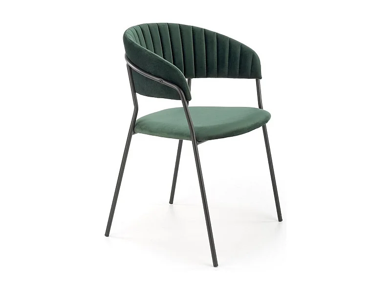 Silla de comedor contemporánea de terciopelo verde con estructura de metal negro DAGAN