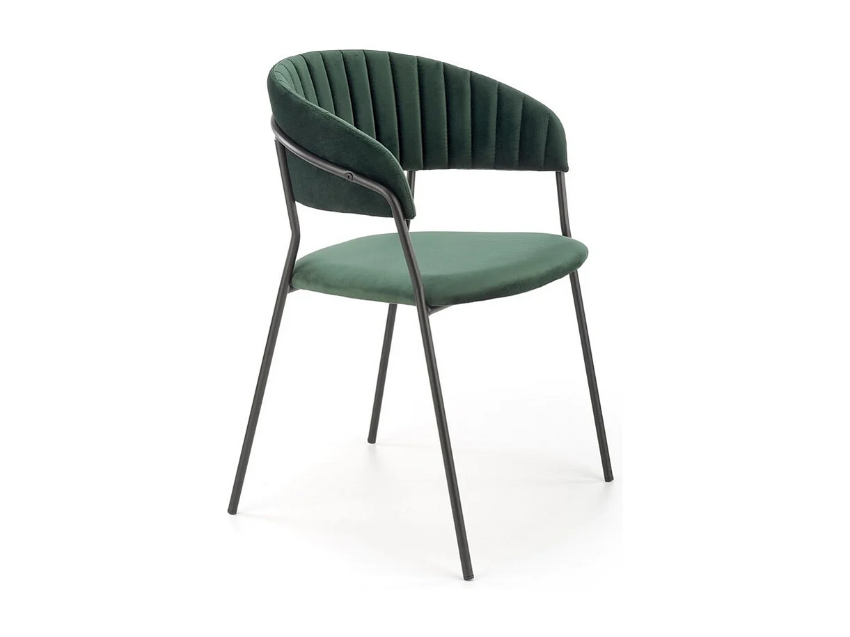 Silla de comedor contemporánea de terciopelo verde con estructura de metal negro DAGAN