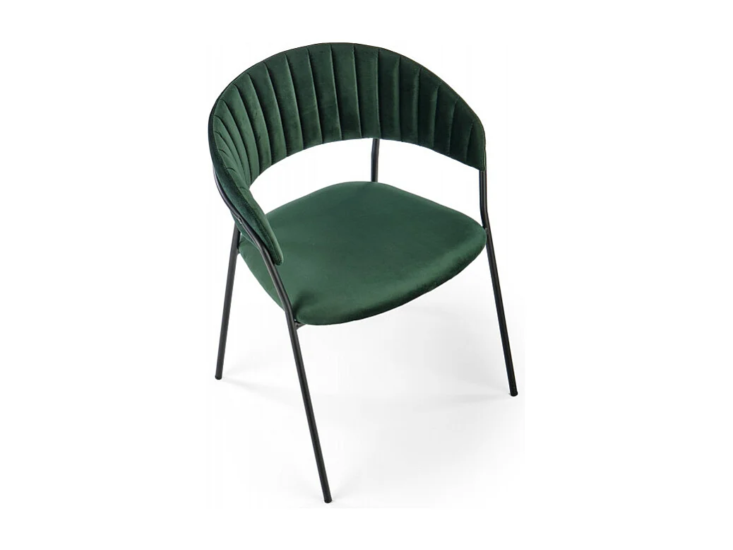 Silla de comedor contemporánea de terciopelo verde con estructura de metal negro DAGAN