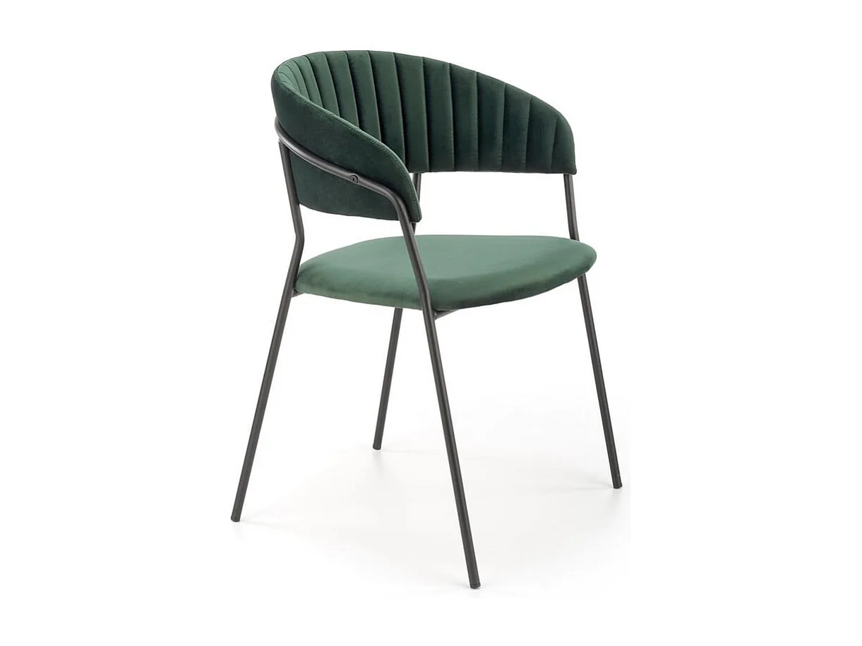 Chaise de salle à manger contemporaine en velours vert avec structure en métal noir DAGAN