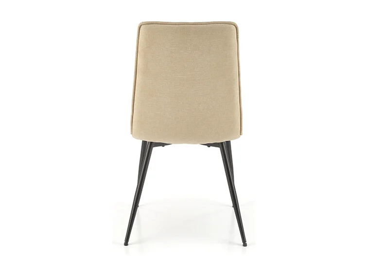 Silla de diseño Assia de tela beige con patas de metal negro