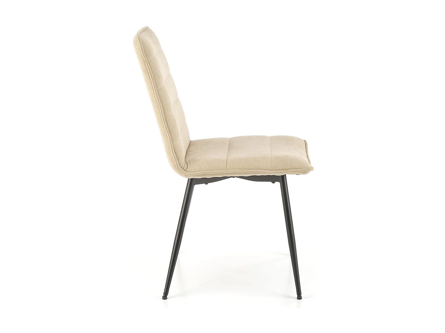 Silla de diseño Assia de tela beige con patas de metal negro