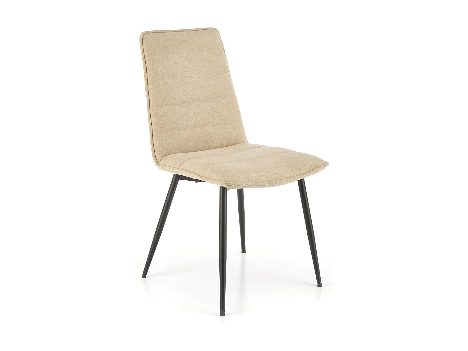 Silla de diseño Assia de tela beige con patas de metal negro