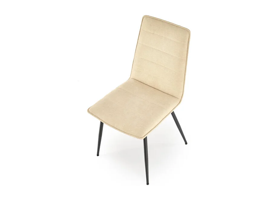 Silla de diseño Assia de tela beige con patas de metal negro