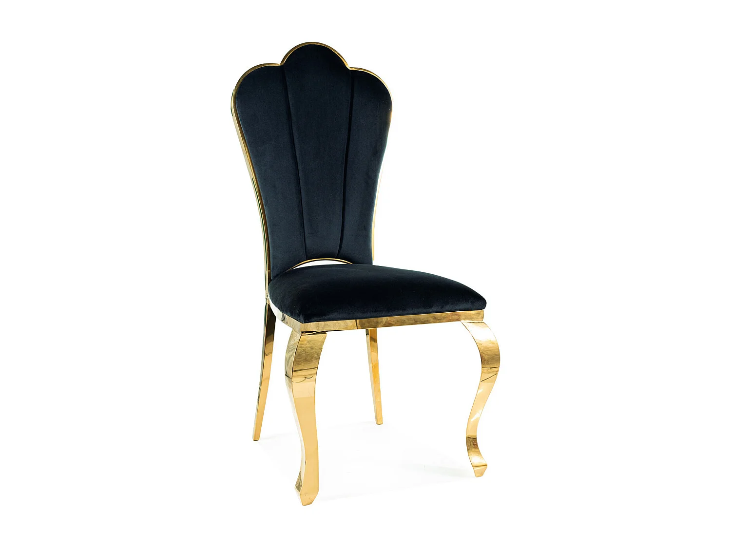 Chaise baroque en velours noir avec dossier haut et pieds métal doré Maiwenn