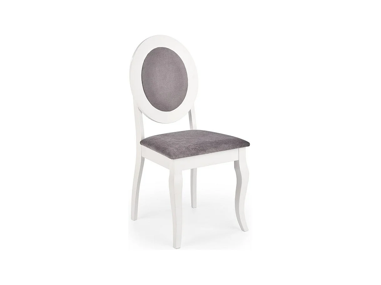 Chaise de salle à manger baroque en bois massif blanc et tissu gris Barroco