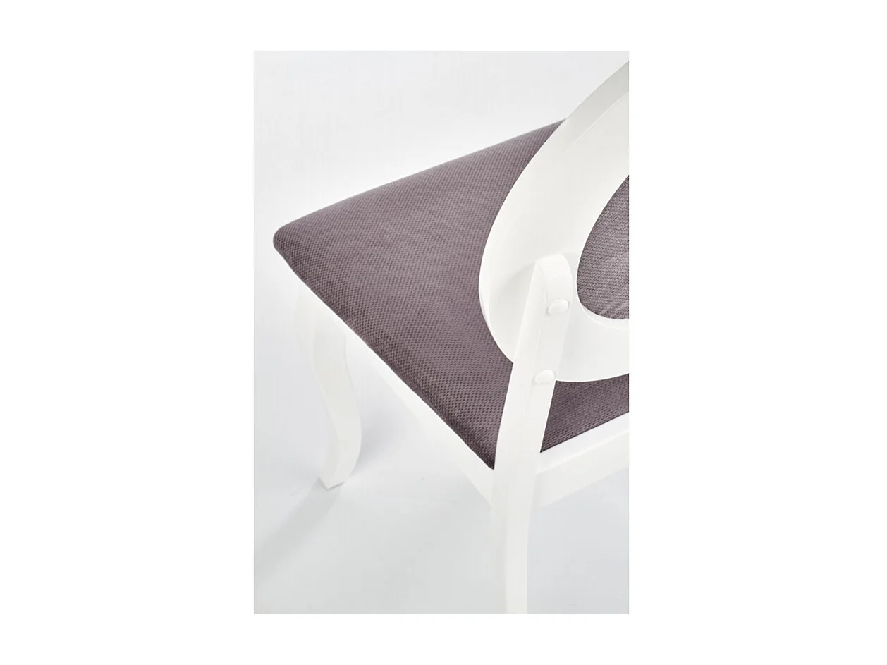 Chaise de salle à manger baroque en bois massif blanc et tissu gris Barroco
