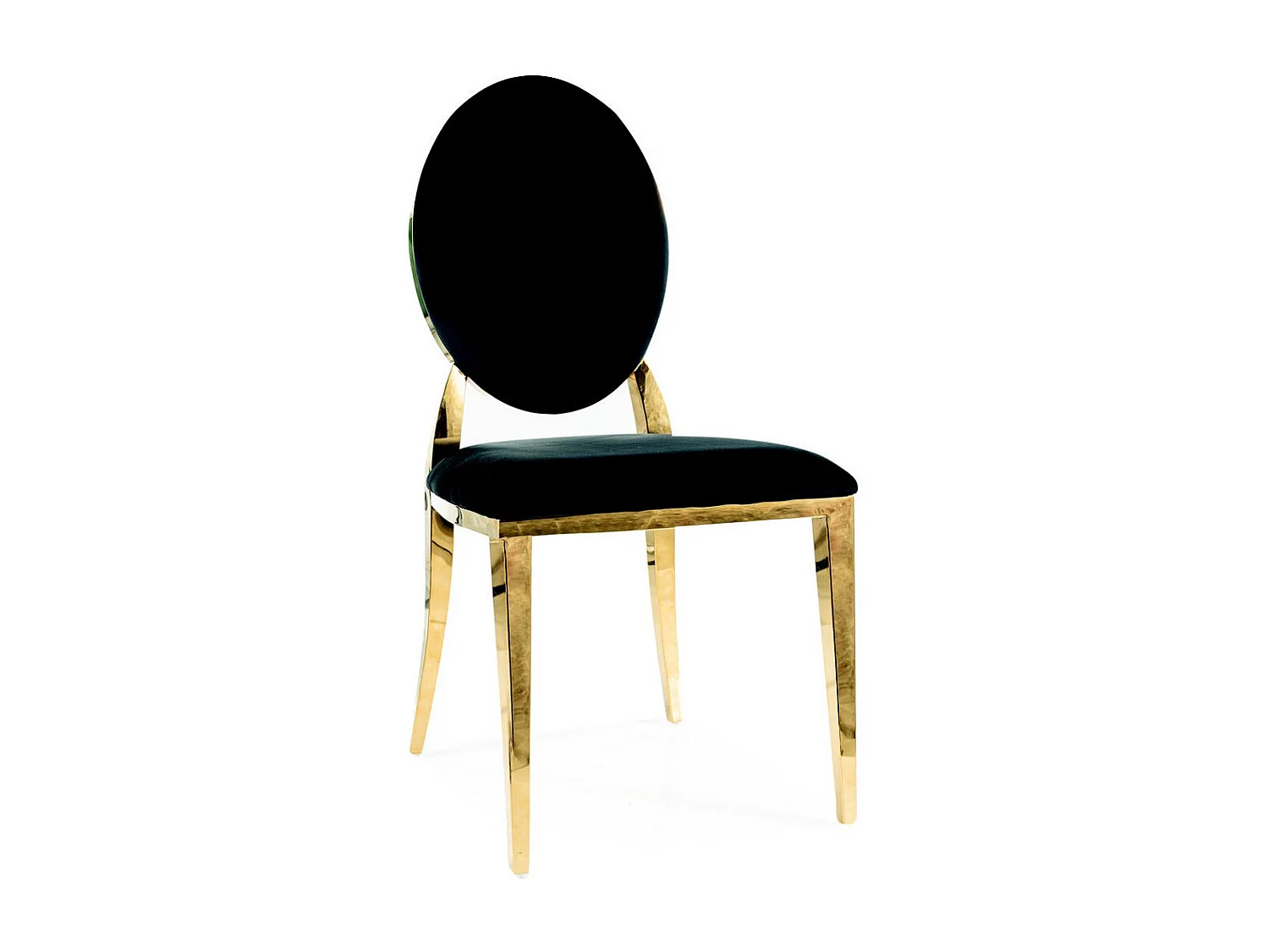 Chaise design en velours noir avec piètement en métal doré Céline