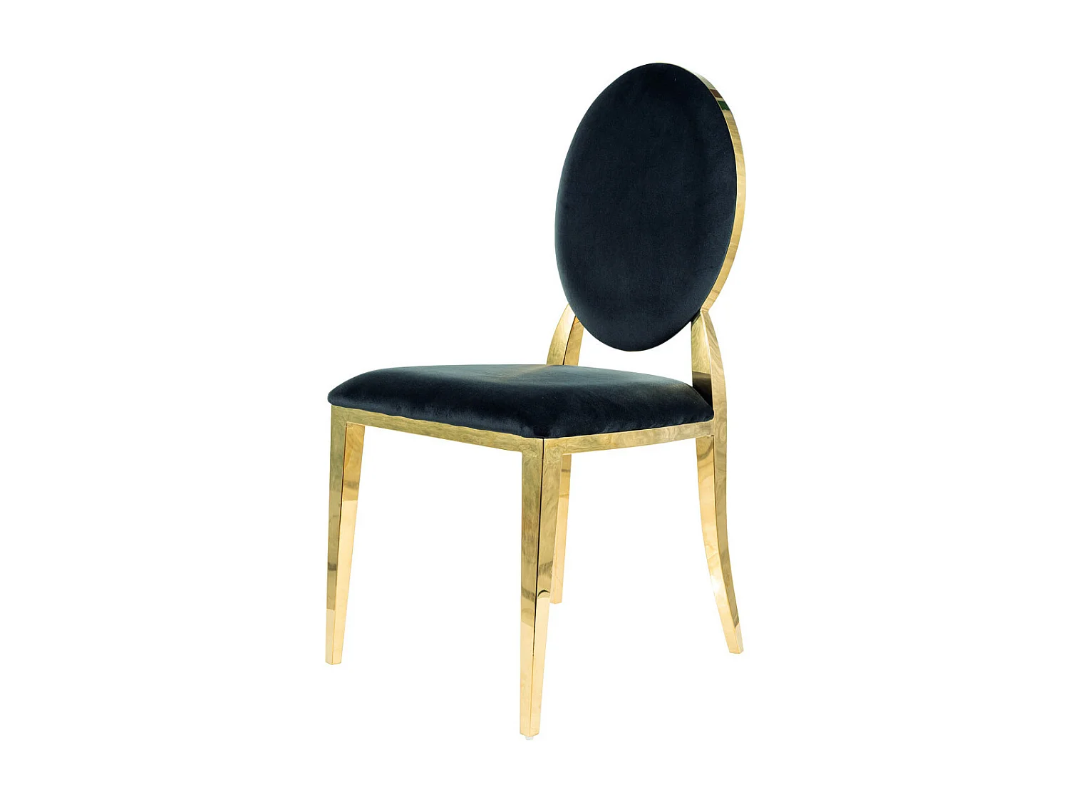 Chaise design en velours noir avec piètement en métal doré Céline