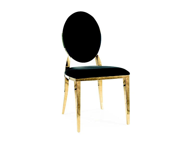 Chaise design en velours noir avec piètement en métal doré Céline