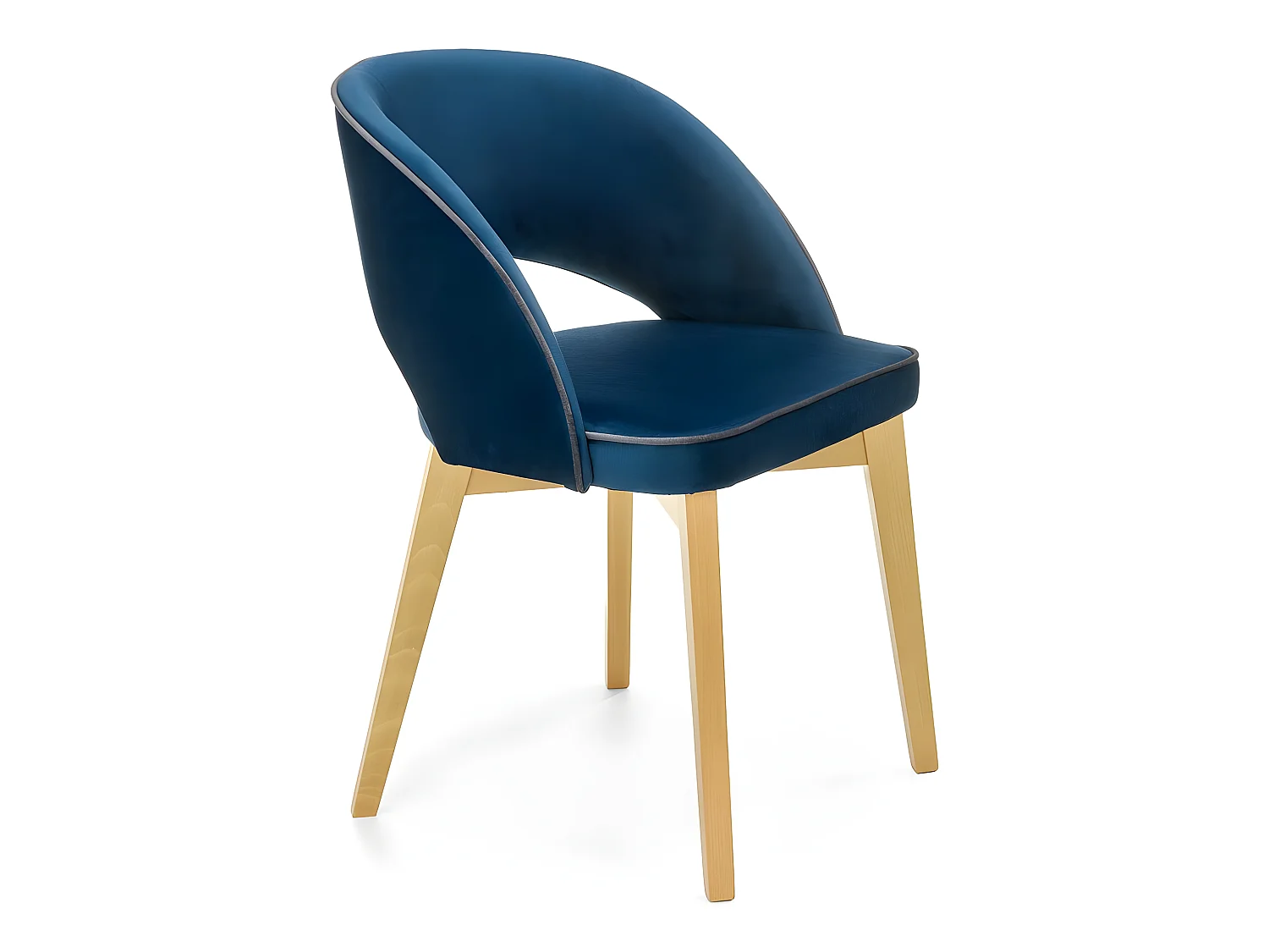 Chaise en velours bleu marine avec pieds en bois de hêtre massif BREHAT
