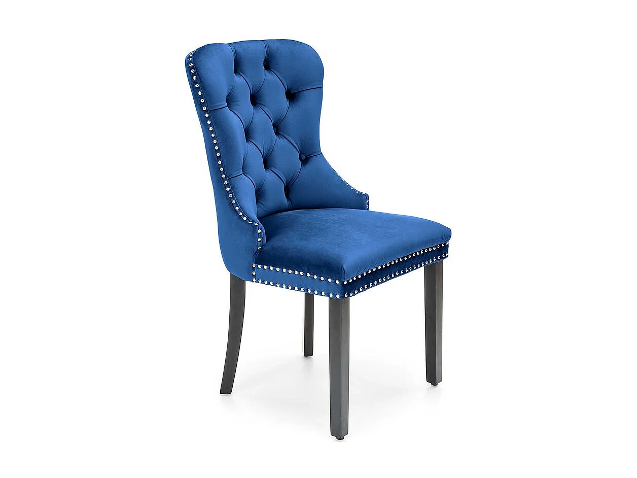 Chaise capitonnée en velours bleu avec pieds noirs en bois massif BERENICE