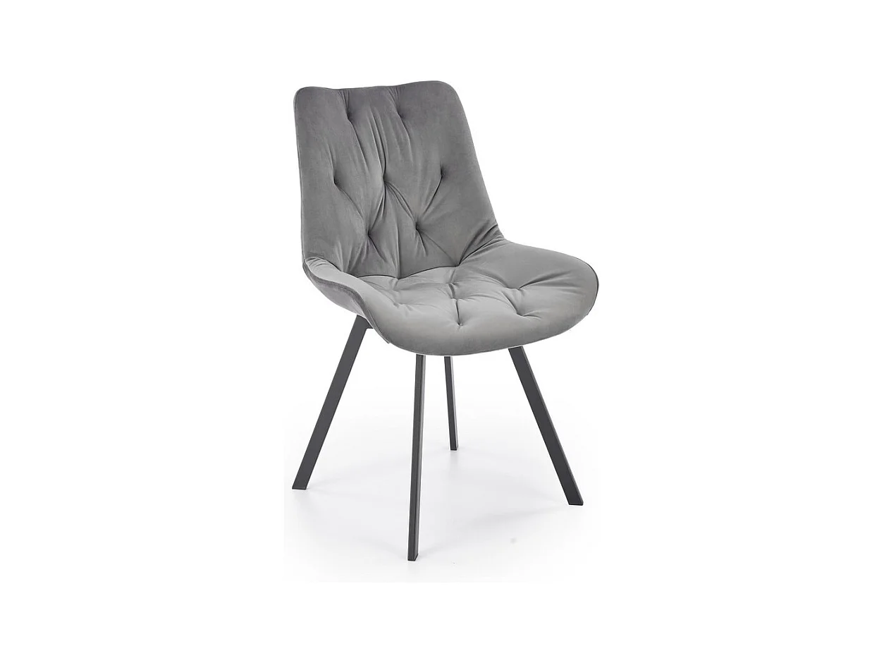 Chaise design métal noir et velours gris capitonné Brino