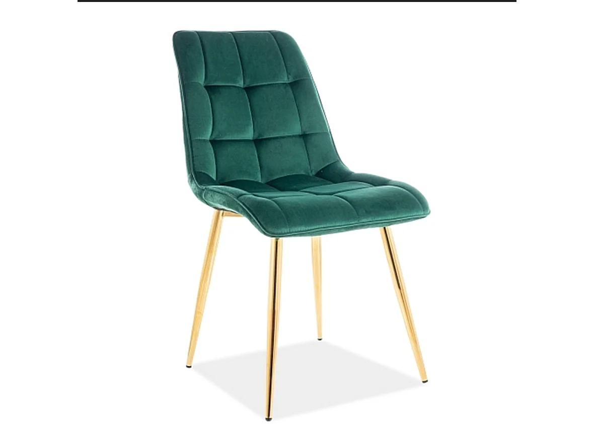 Chaise design velours vert pieds or Harriet