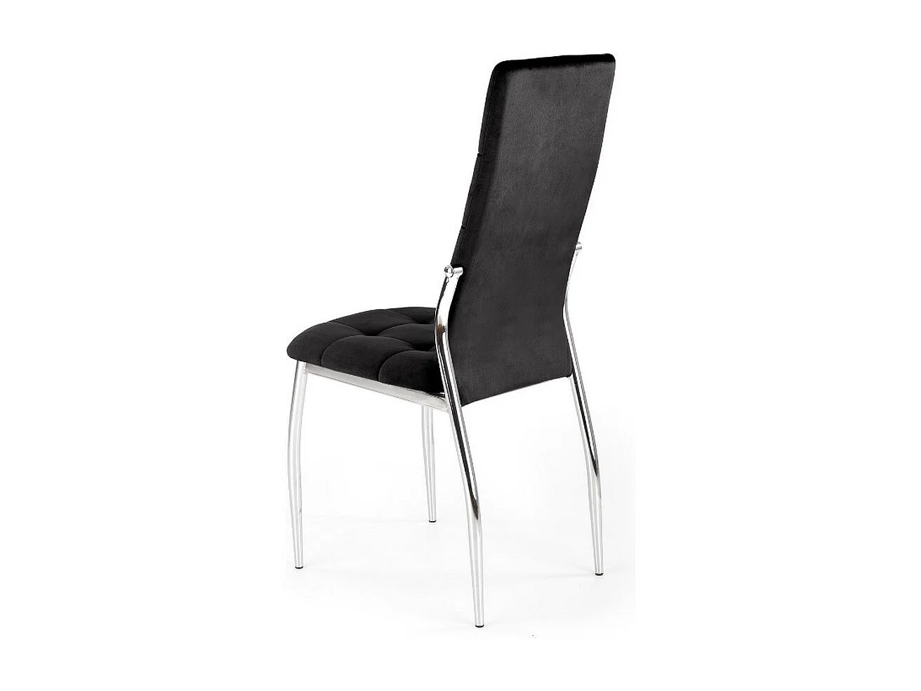 Silla Elysium tapizada en terciopelo negro con patas de metal