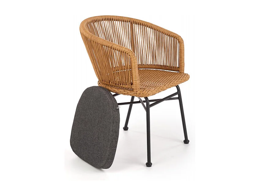 Chaise style rotin avec coussin et pieds en métal noir BLOOM