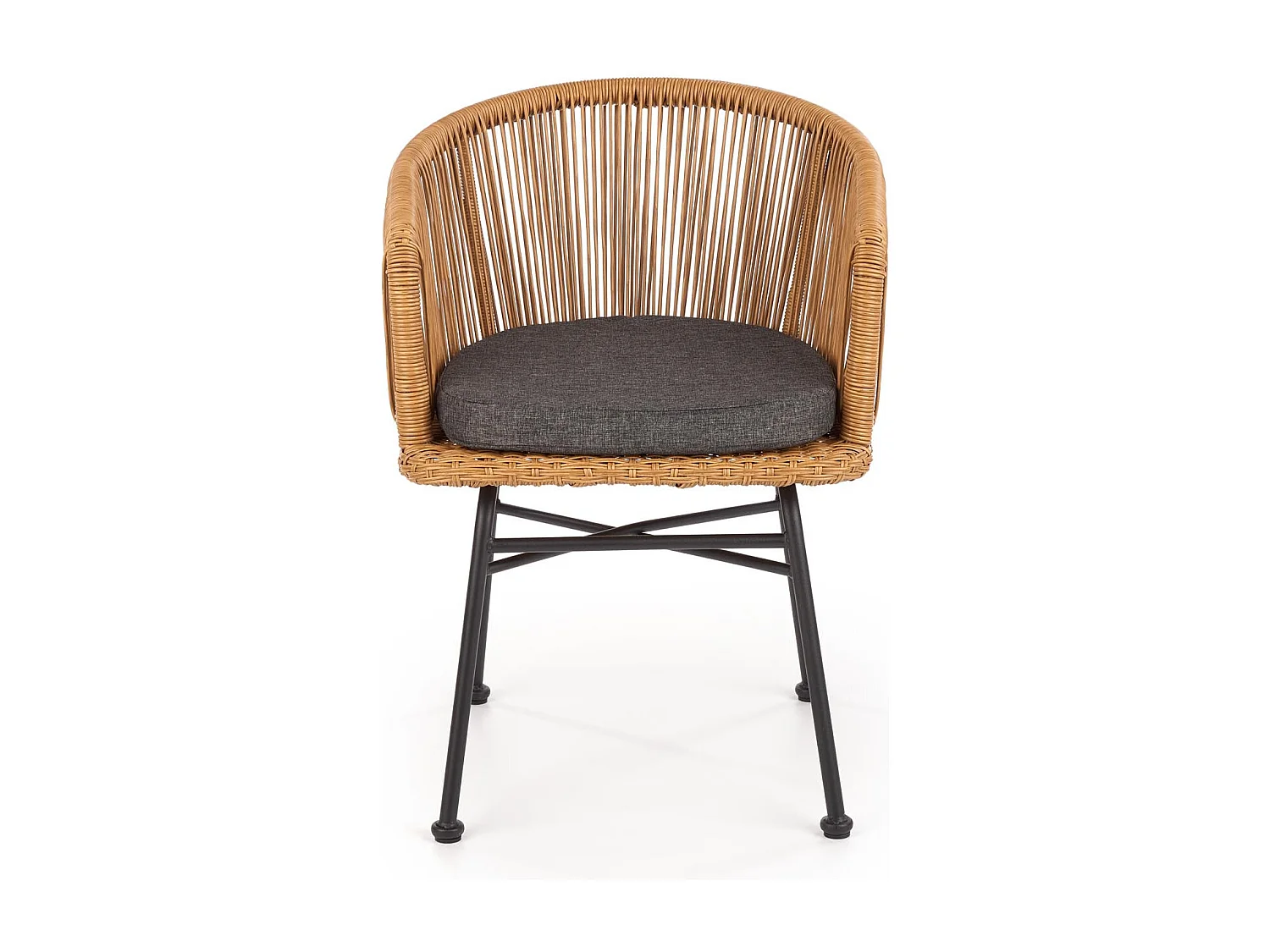 Chaise style rotin avec coussin et pieds en métal noir BLOOM