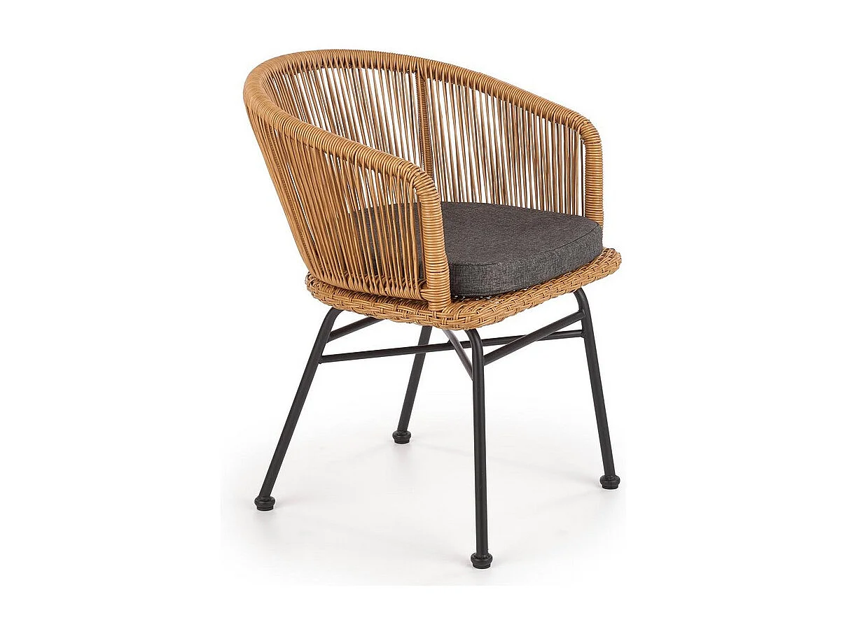 Sedia in stile rattan con cuscino e gambe in metallo nero BLOOM