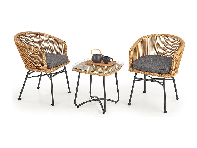 Sedia in stile rattan con cuscino e gambe in metallo nero BLOOM