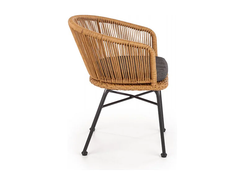 Sedia in stile rattan con cuscino e gambe in metallo nero BLOOM