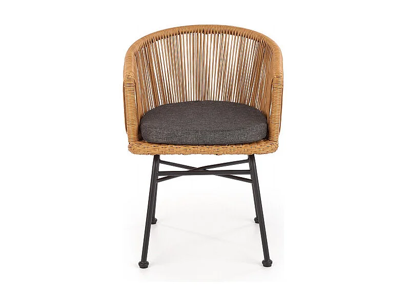 Sedia in stile rattan con cuscino e gambe in metallo nero BLOOM