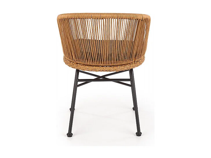 Sedia in stile rattan con cuscino e gambe in metallo nero BLOOM