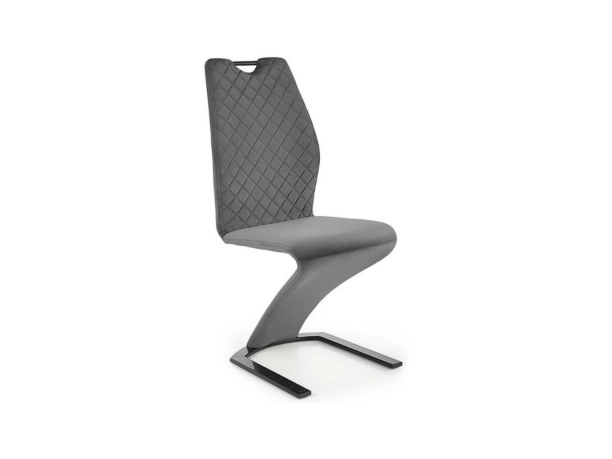 Chaise design en velours gris avec pied U en métal noir VIDAR