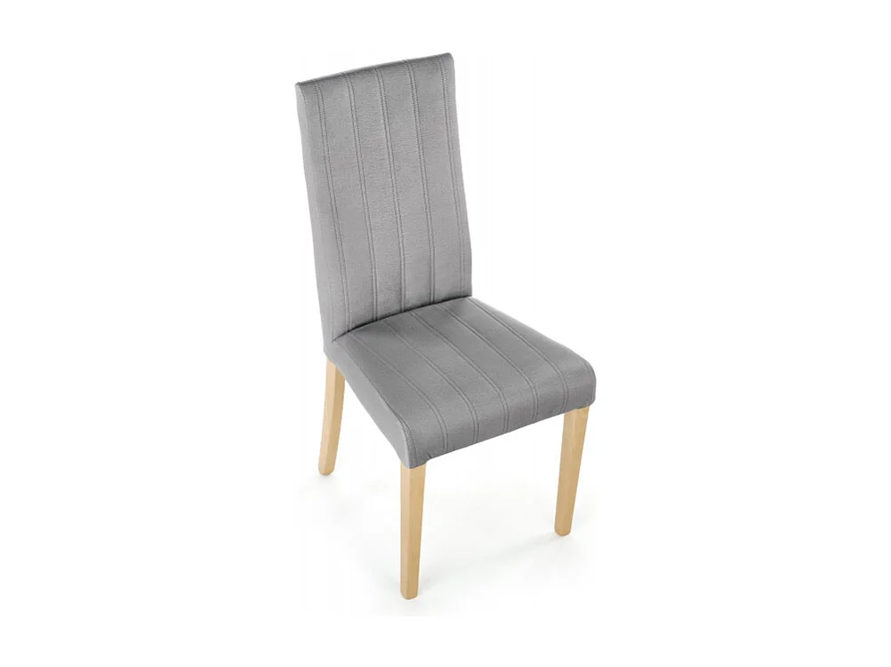 Chaise en velours gris matelassé avec pieds en bois massif KINTARO