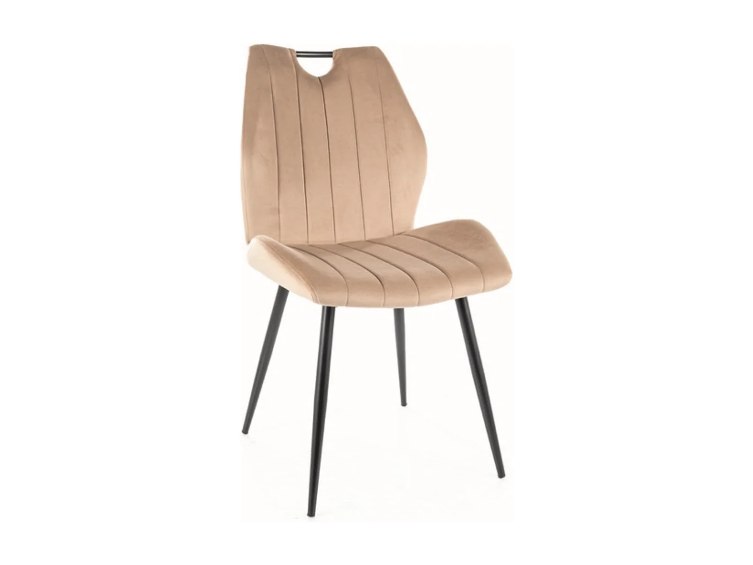 Silla de diseño Tunny de metal negro y terciopelo beige