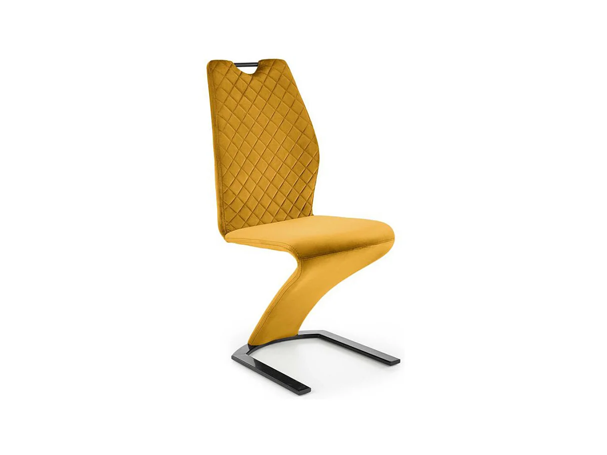 Chaise design en velours jaune avec pied U en métal noir VIDAR