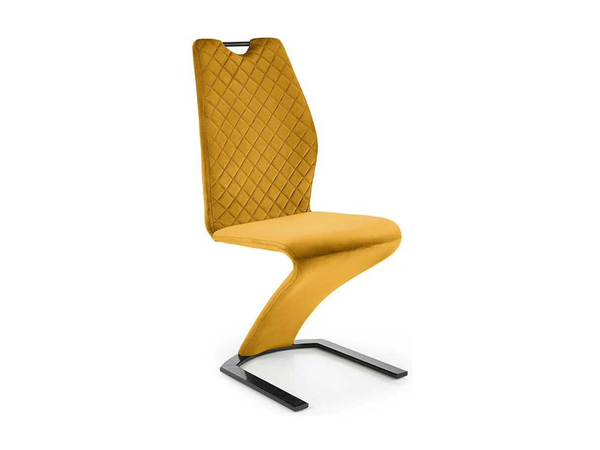 Chaise design en velours jaune avec pied U en métal noir VIDAR