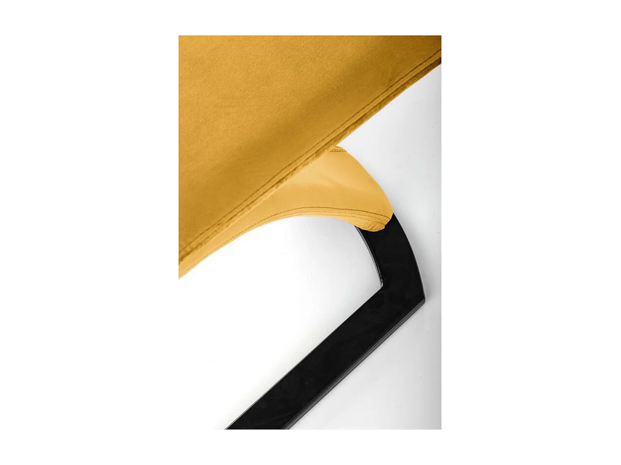 Chaise design en velours jaune avec pied U en métal noir VIDAR